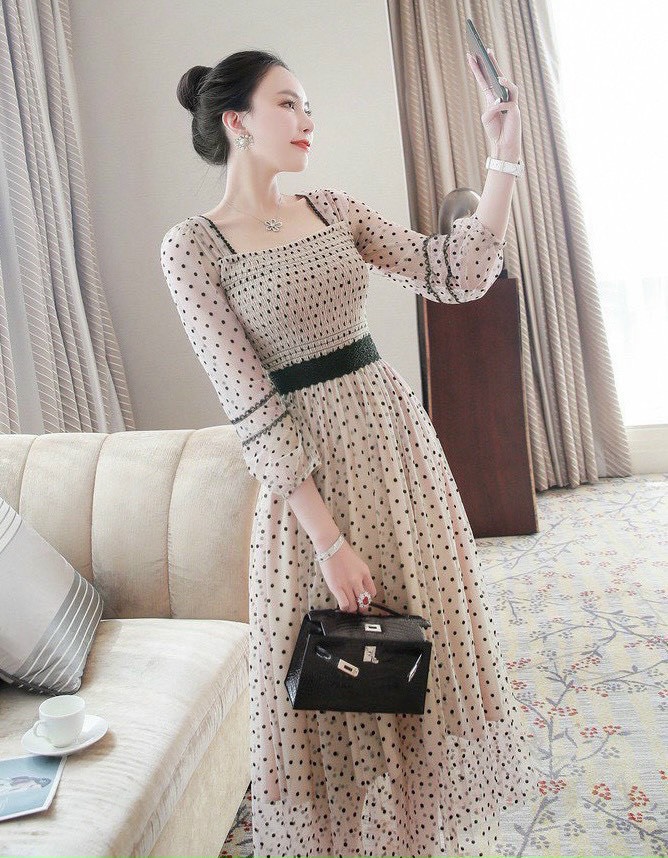 đầm lưới hai dây chấm bi xiêu xinh LD22 ( Như ý)