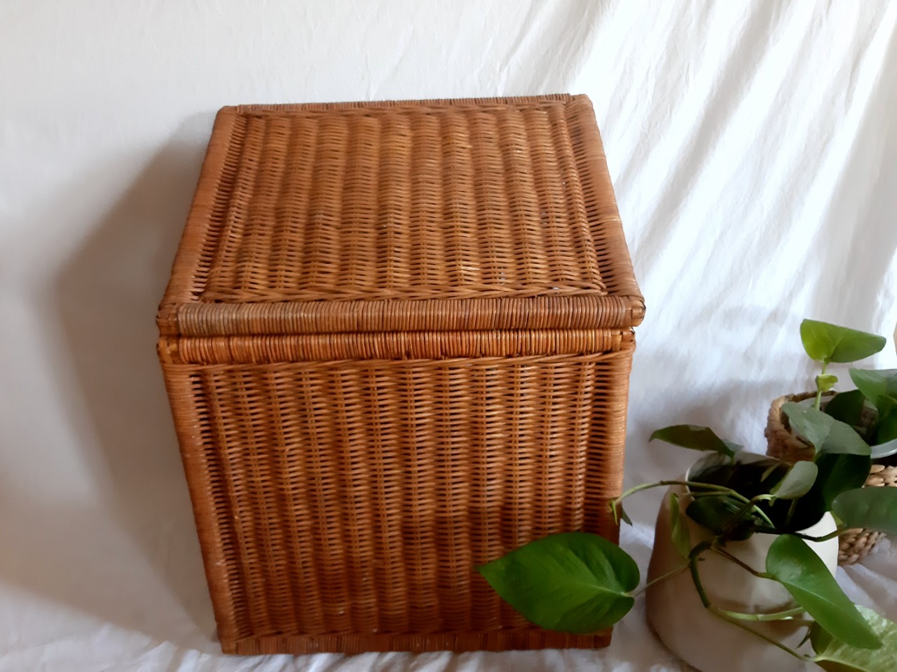 Sọt mây đựng đồ đa năng có nắp 40*28* H41 cm ( nắp thẳng)/ 40*30*H50/40cm ( nắp chéo) Phong Cách Vintage Boho/ Đựng đồ chơi/ Giặt là/ Chất Liệu Mây Cói Tre