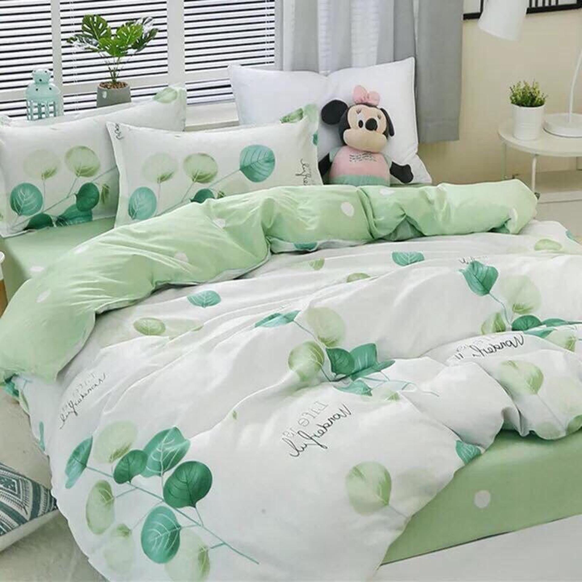 Bộ chăn ga gối phong cách Hàn Quốc cành lá + vỏ gối ôm