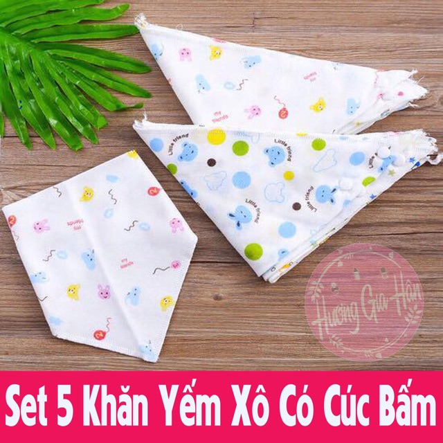 [Nhập RAISINGSTAR18, giảm 30k cho đơn 99k]Set 5 Khăn Yếm Xô tam giác 2 lớp (có cúc bấm)