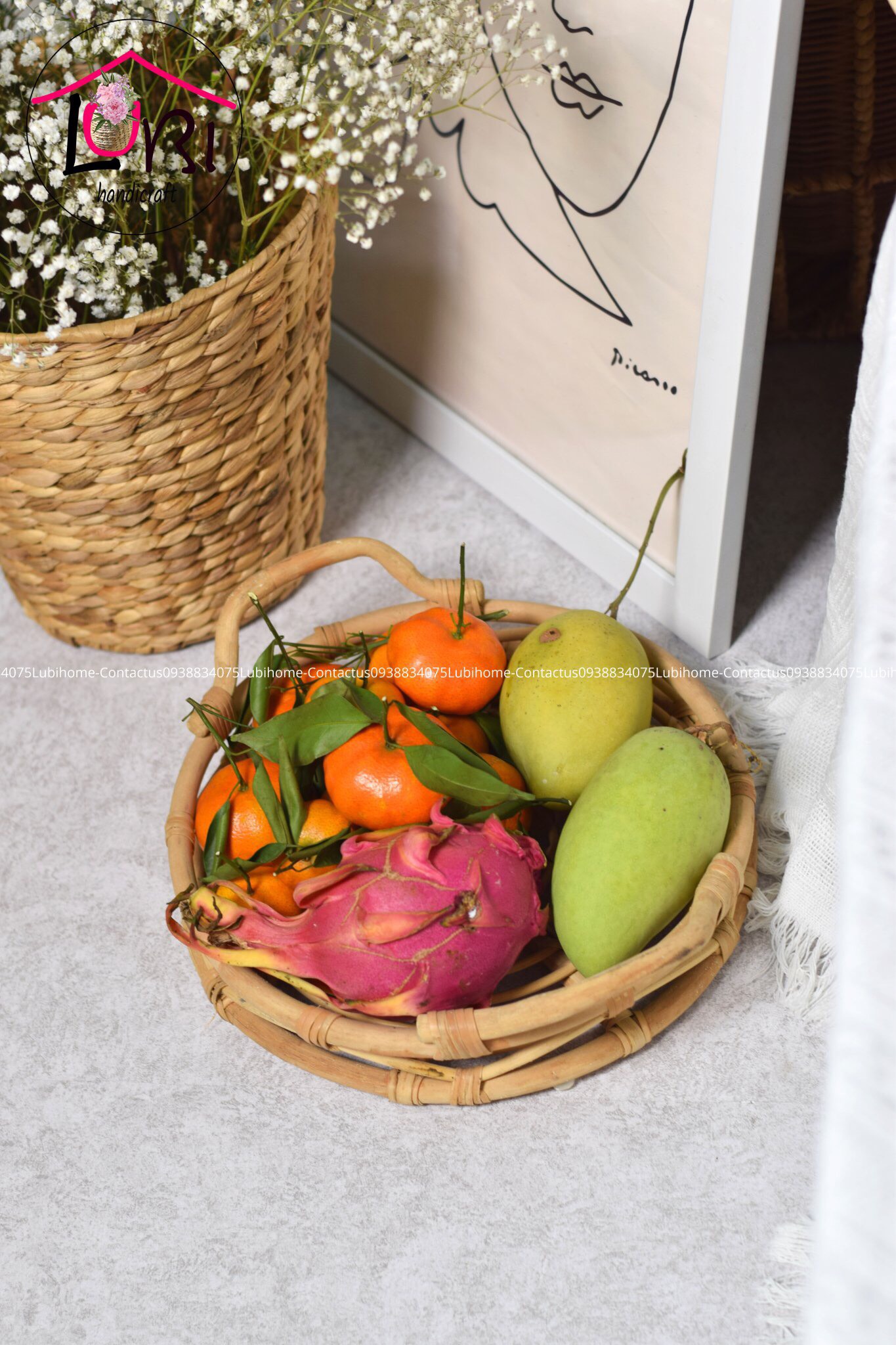 Round rattan trays - set of 3
