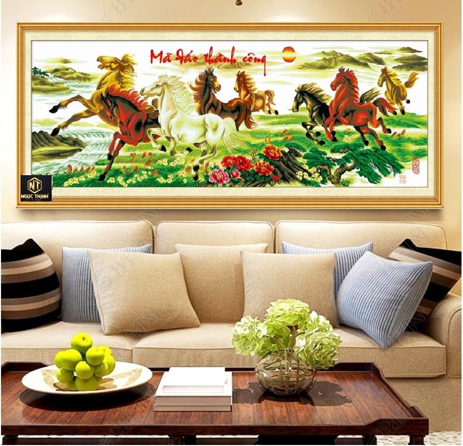 Tranh thêu chữ thập mã đáo thành công 1m50x54CM