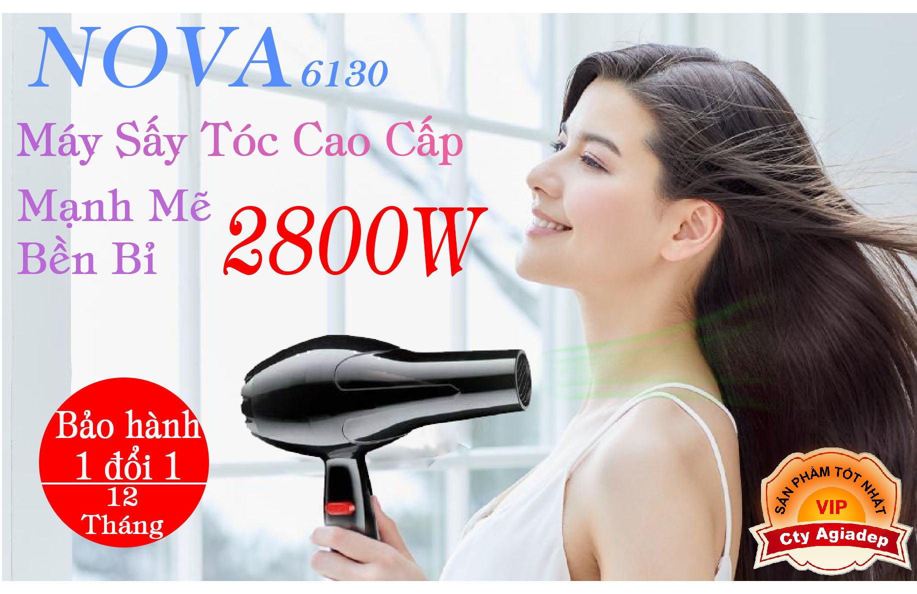 Máy sấy tóc cao cấp NOVA 6130 mạnh mẽ đa năng (Màu Đen)
