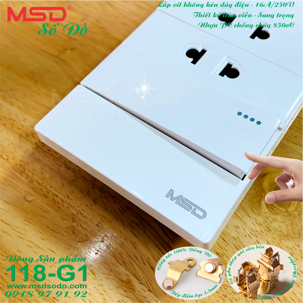 CÔNG TẮC ĐƠN + 2 Ổ CẮM 2 CHẤU 15A/250V CÓ MÀN CHE