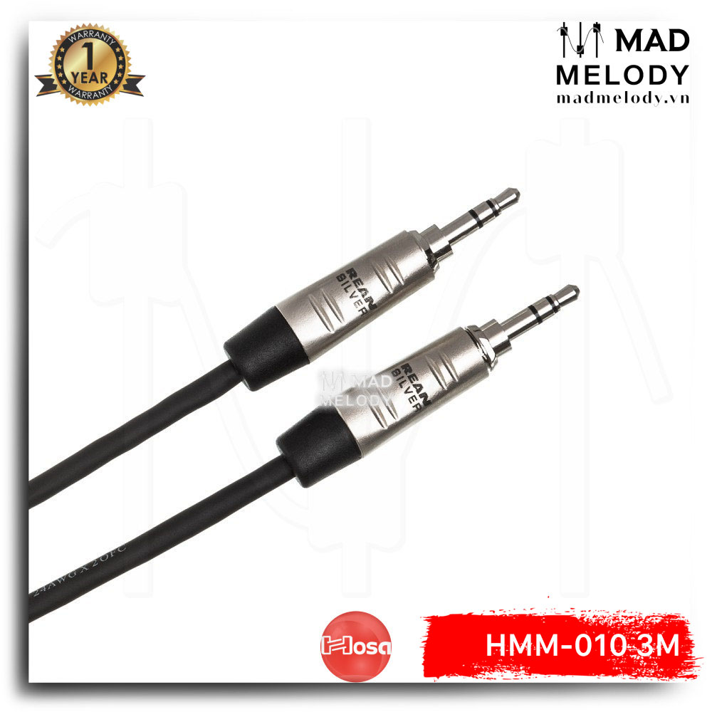 Hosa Pro Stereo Interconnect HMM-010 (REAN 3.5mm TRS - 3.5mm TRS) (3m) [Dây cáp tín hiệu kết nối, NEW]