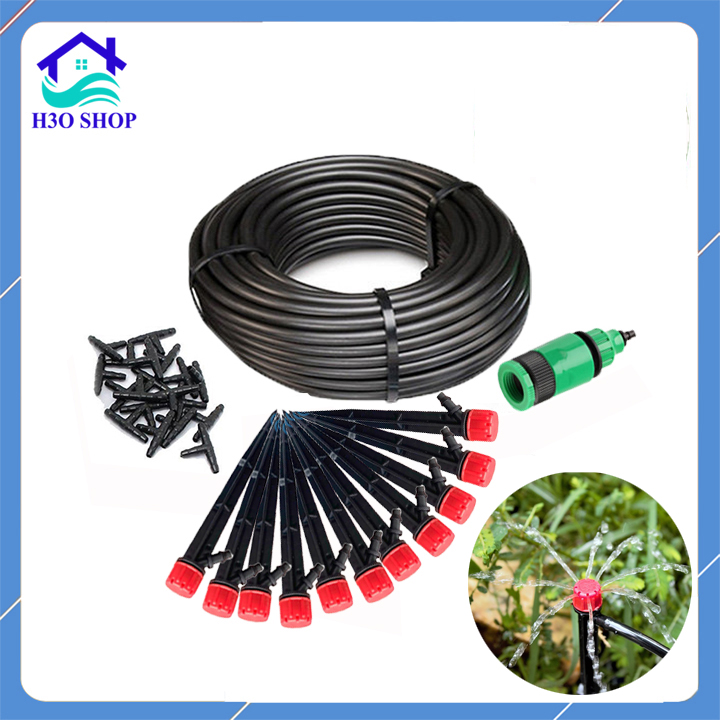 Bộ 10-20-30 đầu tưới nhỏ giọt 8 tia đỏ liền que đầy đủ béc và phụ kiện, bộ tưới cây tự động tùy chọn số lượng béc
