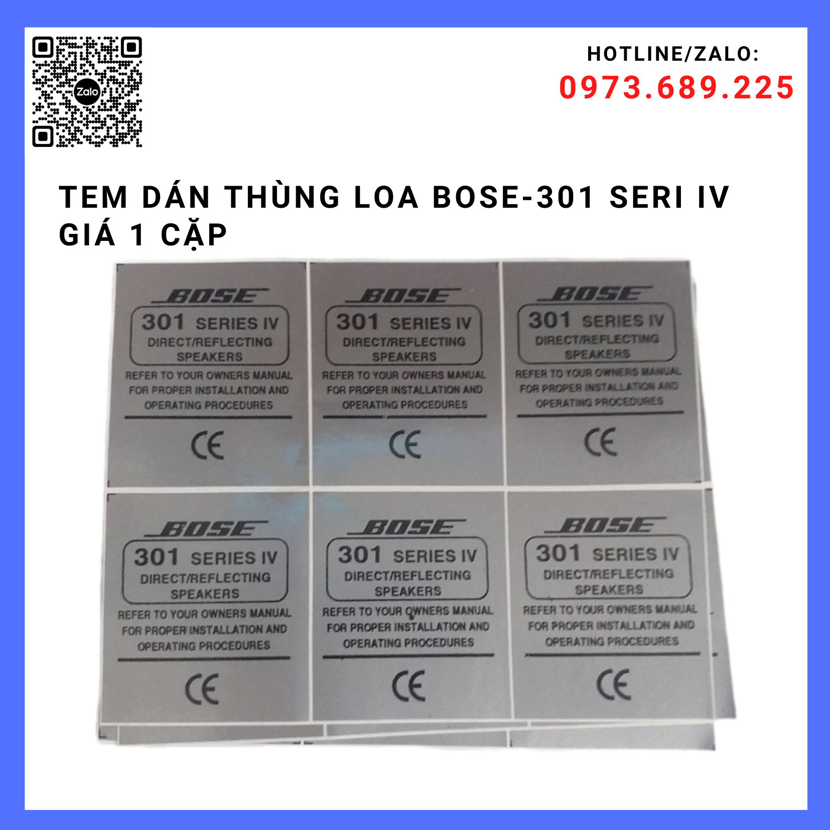 TEM DÁN THÙNG LOA BOSE-301 SERI IV - GIÁ 1 CẶP
