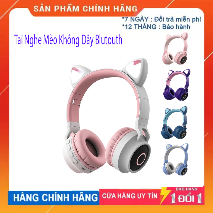 Tai nghe mèo bluetooth 5.0 hỗ trợ thẻ nhớ, tai nghe chụp tai loại lớn Tai Nghe Mèo Bluetooth, Tai Mèo Dễ Thương Có Mic