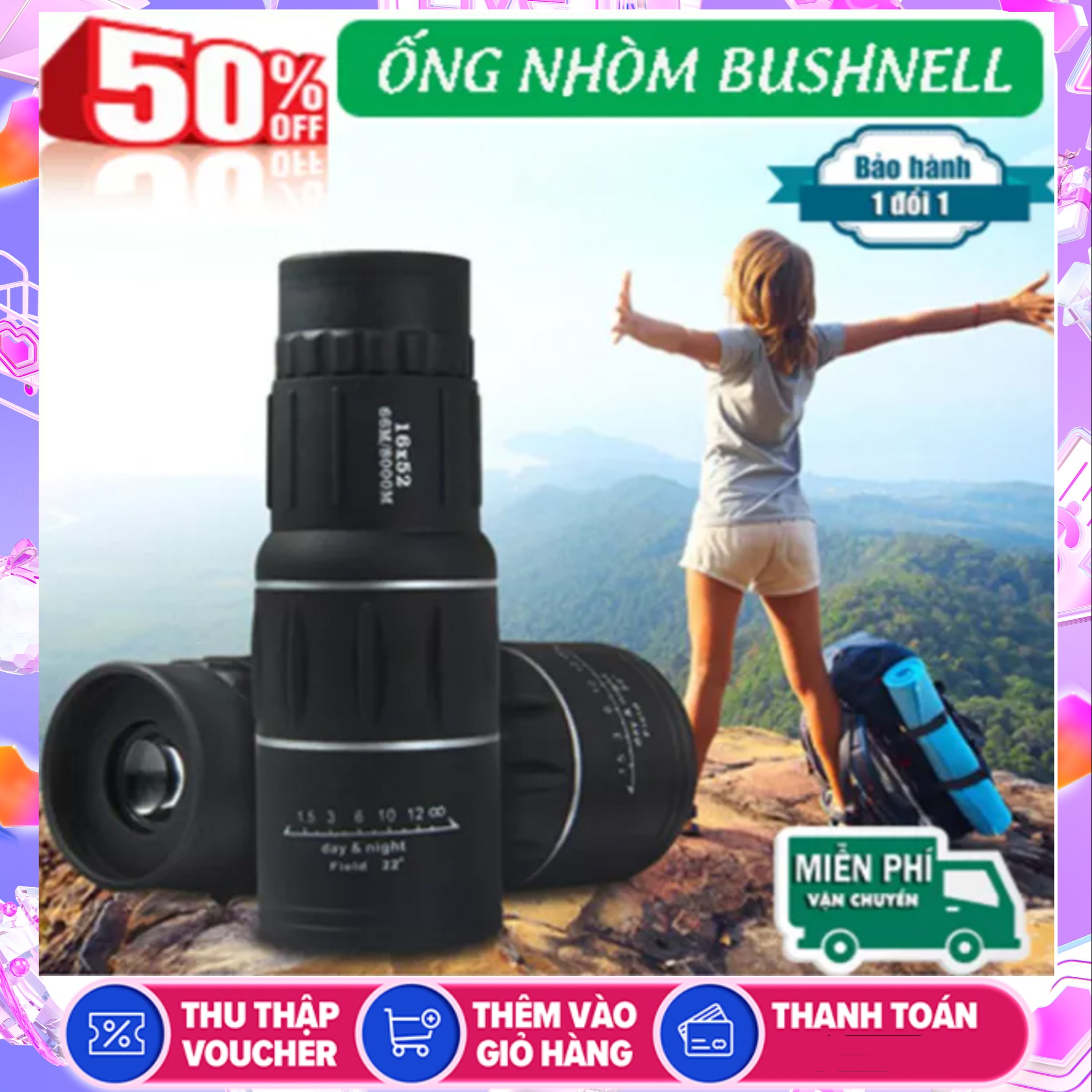 Ống Nhòm Du Lịch Quân Đội 16X52 XỊN - Cho Chất Lượng Quang Học Tốt, Với Hình Ảnh Sáng Và Rõ Nét, Tông Màu Đẹp, Tốc Độ Lấy Nét Nhanh, Thiết Kế Nhỏ Gọn - Ống Nhòm Đơn, Ống Nhòm Du Lịch, Ống Nhòm Dã Ngoại - More2Love
