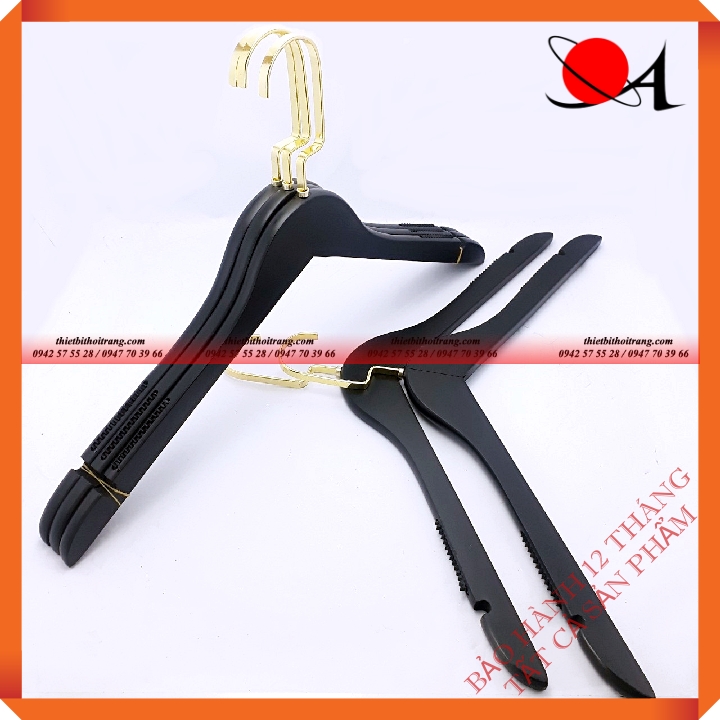 Bộ 5 Móc Gỗ Cổ Tròn Sơn Đen Có Vai Đệm Luxury(LZ-5MGAĐT-Đ-VV10)