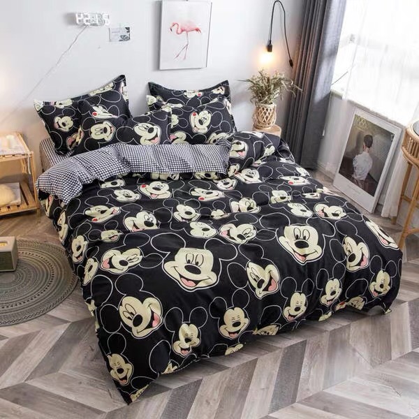 Trọn Bộ 4 Món Cotton Poly Nhập Mẫu MICKEY ĐEN sang chảnh,đáng yêu