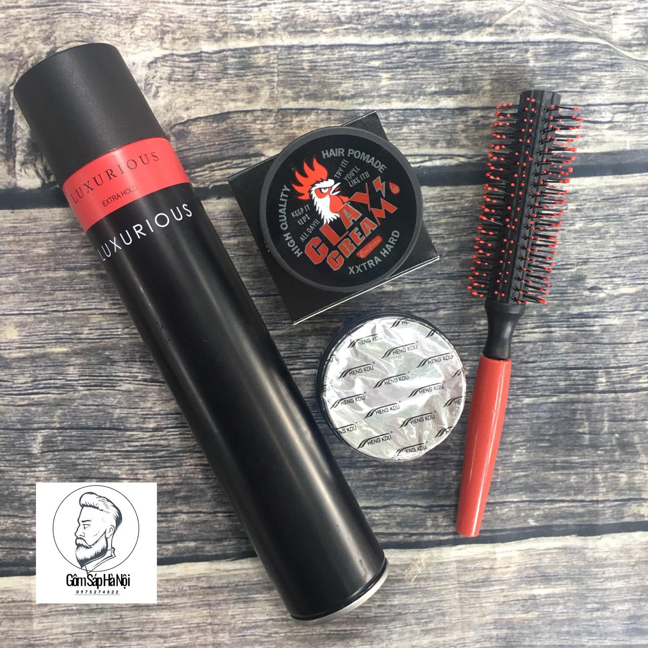 Combo Gôm Xịt Tóc Luxurious + Sáp Vuốt Tóc Cock Crease 80gc + Lược