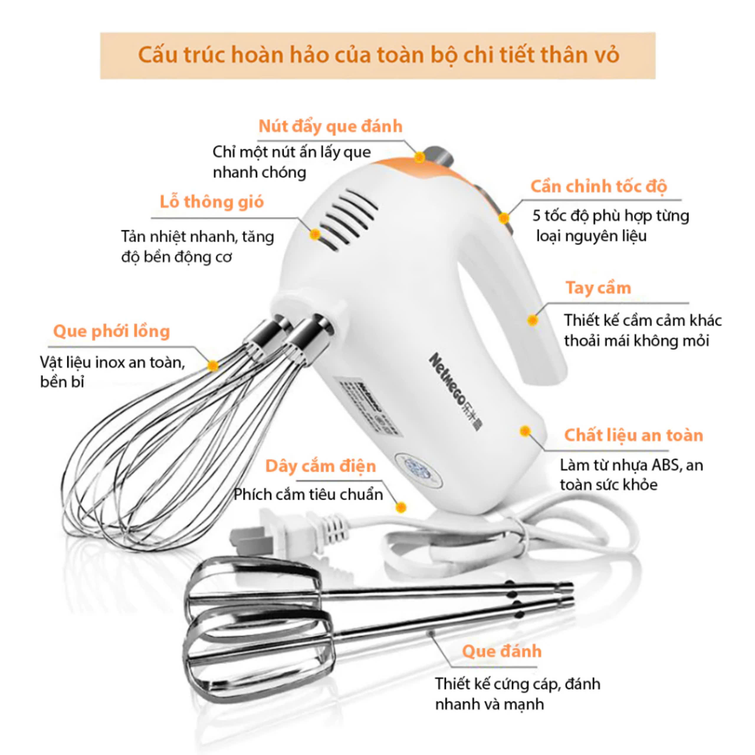 Máy đánh kem chesee - đánh trứng Netmego N38D 300W