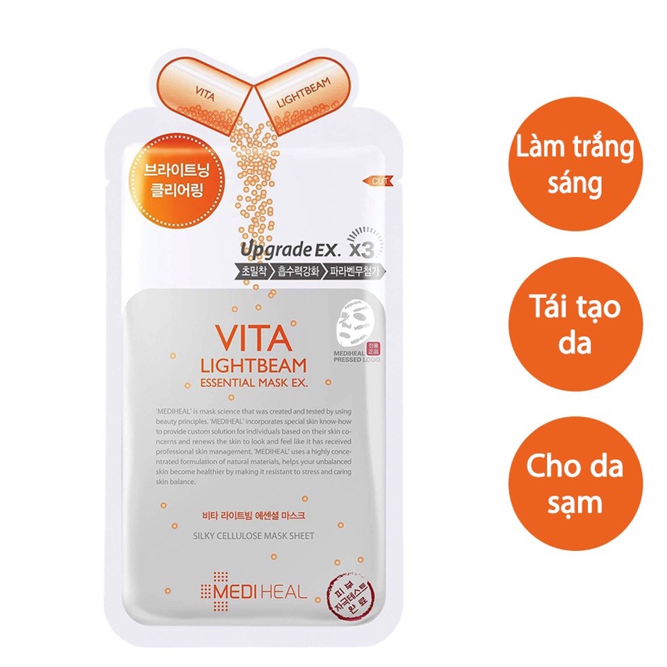Mặt Nạ Giấy Mediheal trắng da, mờ thâm sạm VitaLightbeam 25ml