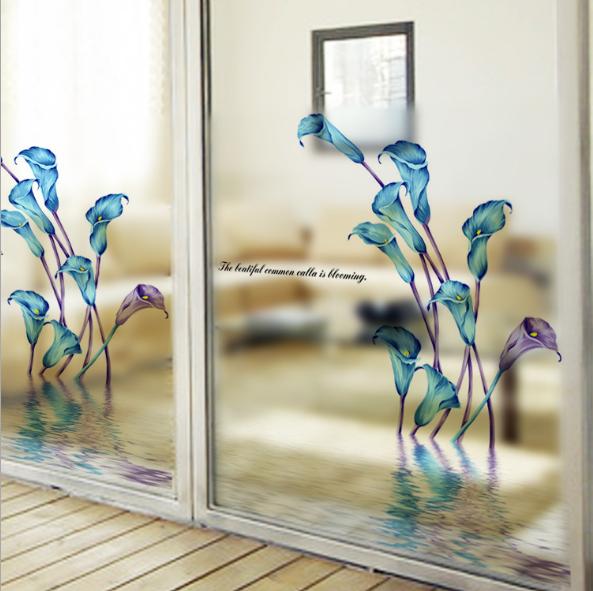 Decal trang kính cao cấp - hoa ly xanh -dk7005