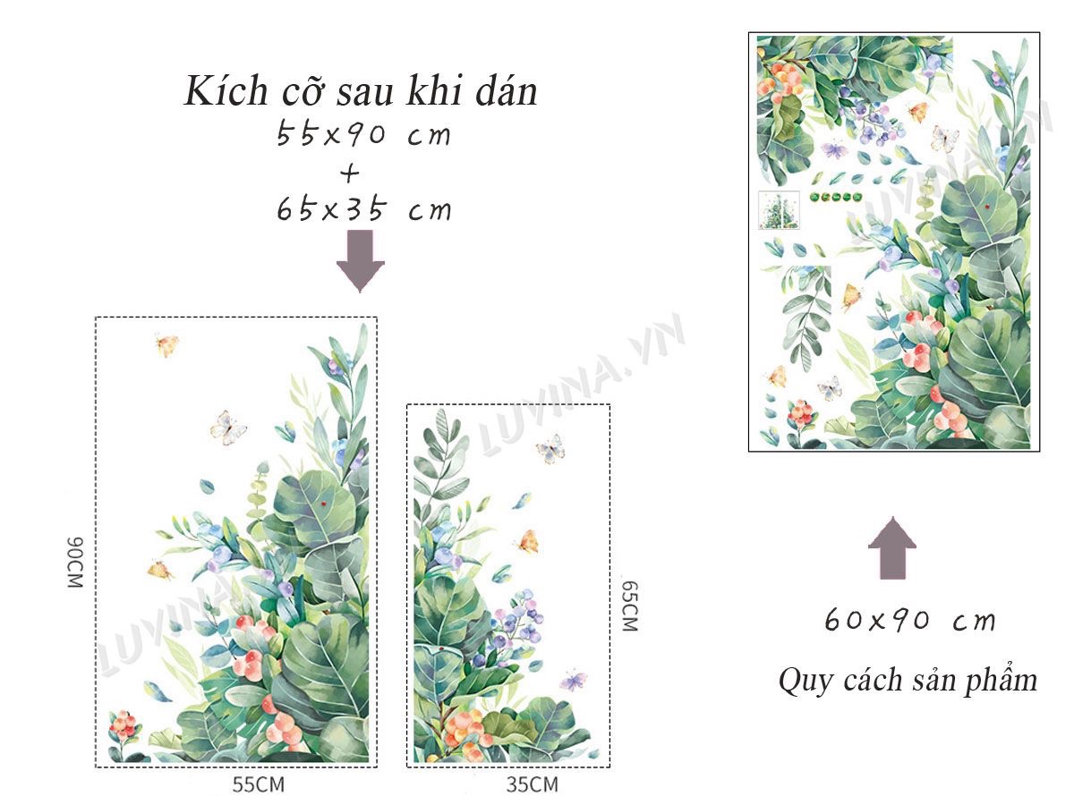 Decal tranh dán tường tán cây xanh dán cửa