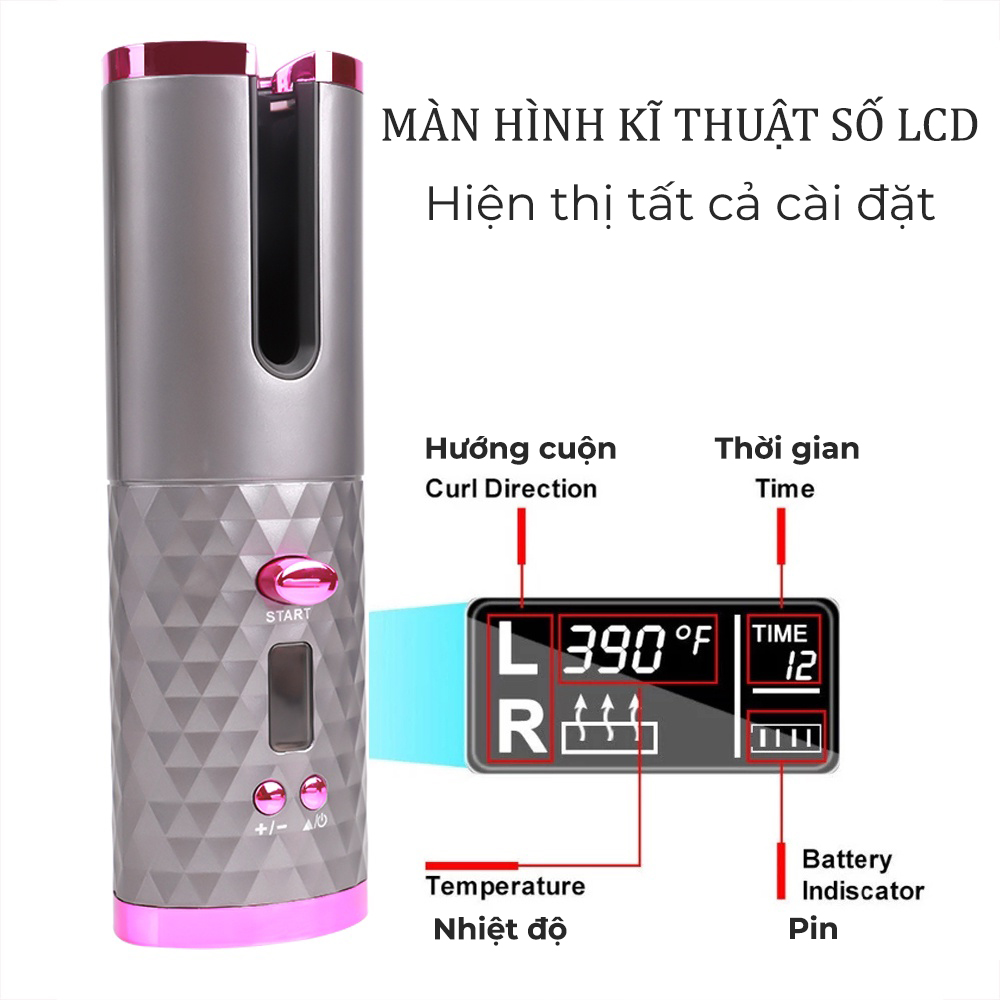 Máy uốn tóc tự động - máy uốn tóc thông minh tạo lọn tóc nhanh chóng giữ nếp lâu màn hình LED hiển thị sạc pin USB tiện lợi tự động ngắt thiết kế 2 lớp cách nhiệt an toàn