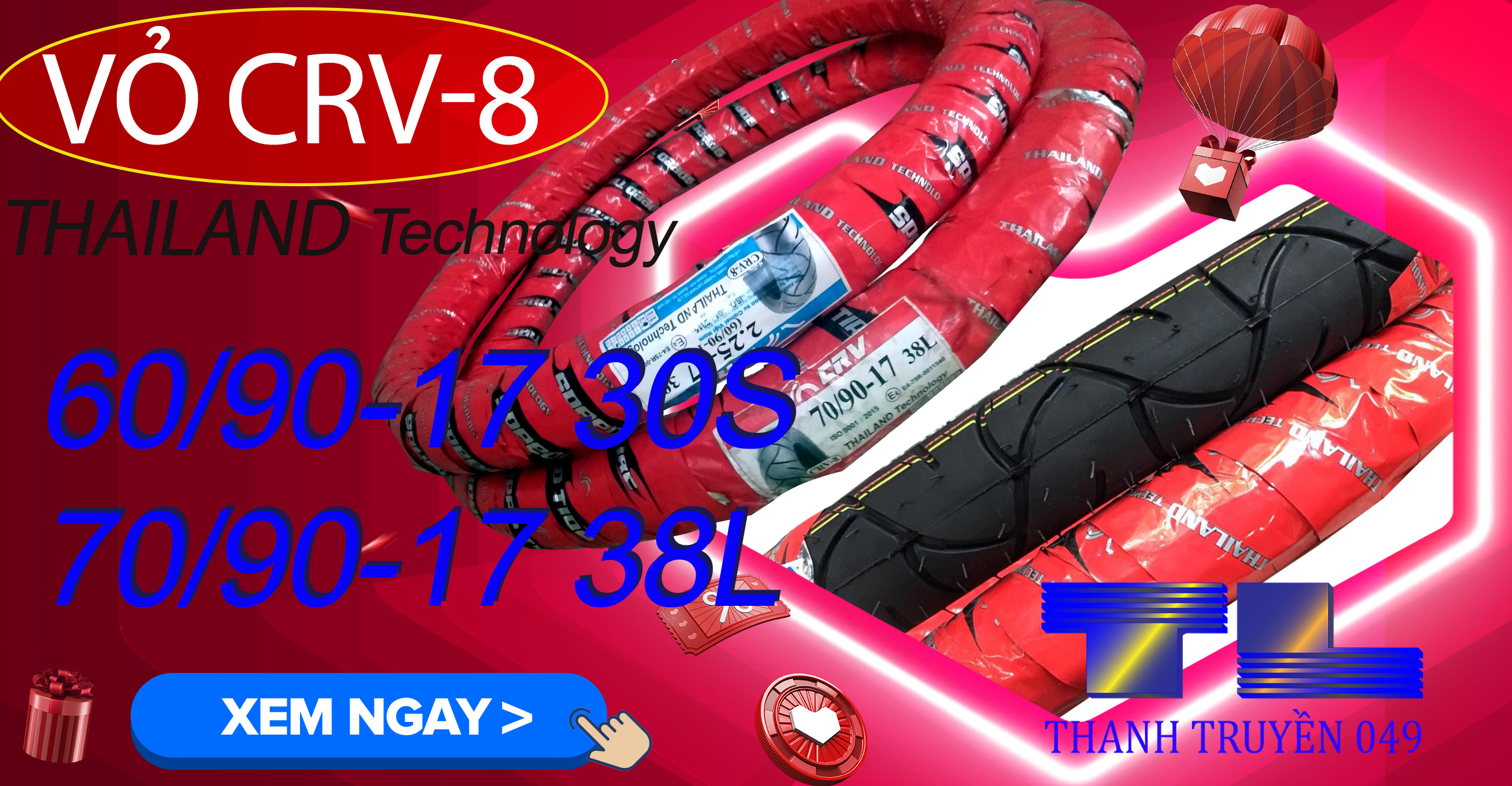 Vỏ CRV 1 cặp  60 90-17 và 70 90-17 technology Thailan bao bì đỏ