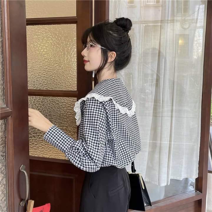 Áo sơ mi cổ 2 tầng phối ren tiểu thư