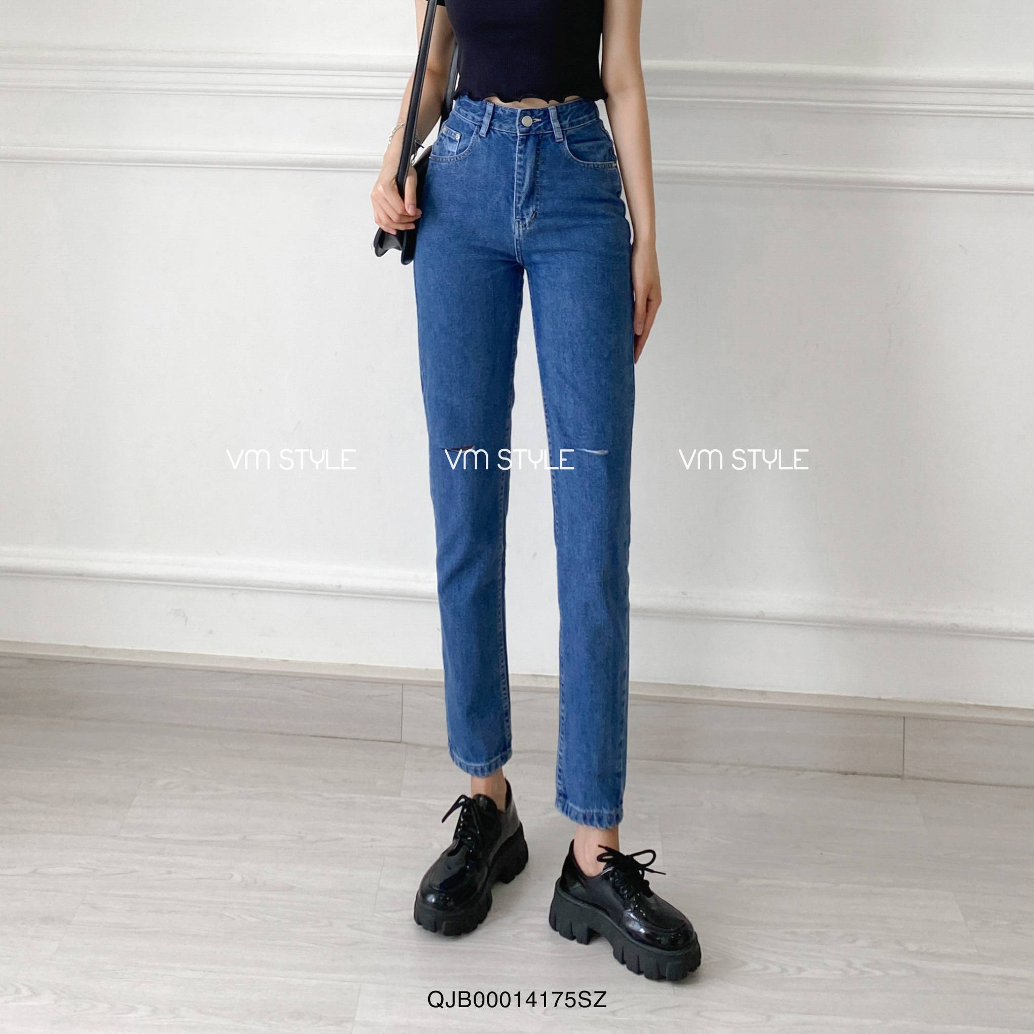 Quần jean baggy nữ VM STYLE QJB00014 rách gối ulzzang thời trang