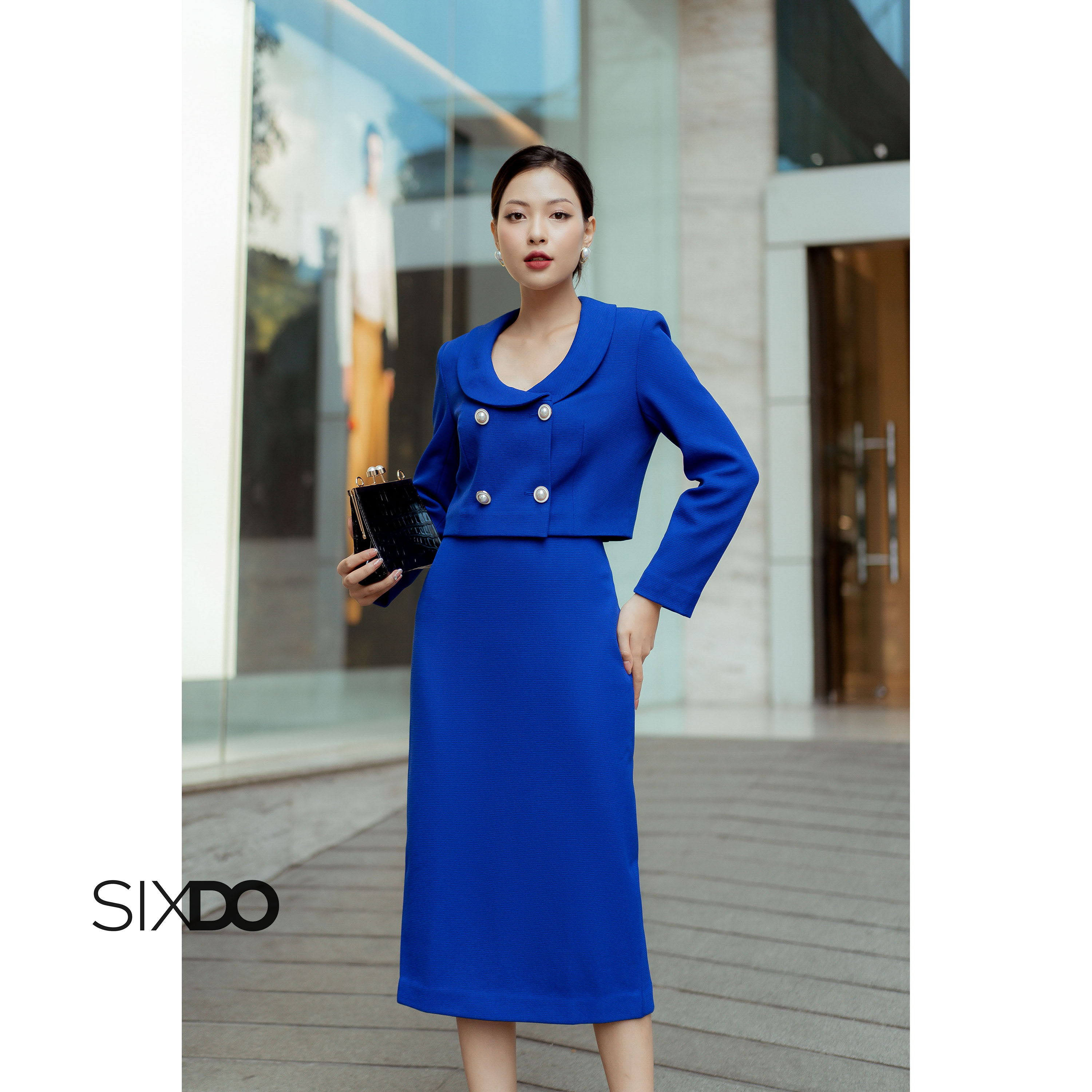 Áo vest nữ xanh cobalt dáng lửng SIXDO (Dark Cobalt Cropped Raw Vest)