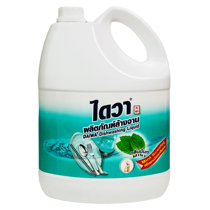 Nước rửa chén đậm đặc Thái Lan DAIWA bạc hà 3600ml can làm sạch chén bát ít bọt không nhờn rít