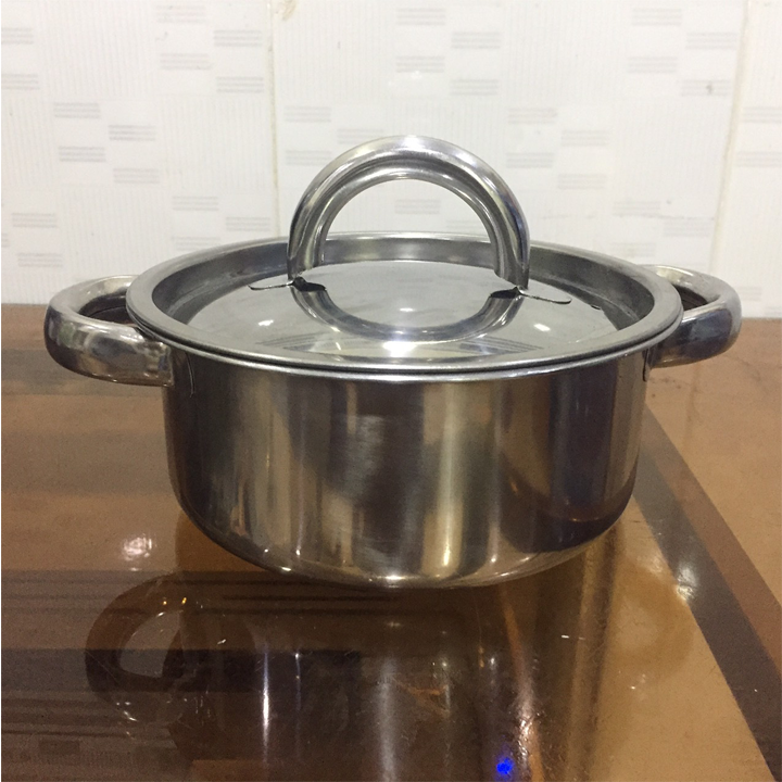 Nồi INox Cao Cấp 2 Quai - Nắp INox Chống Nóng (Đường kính 18CM)