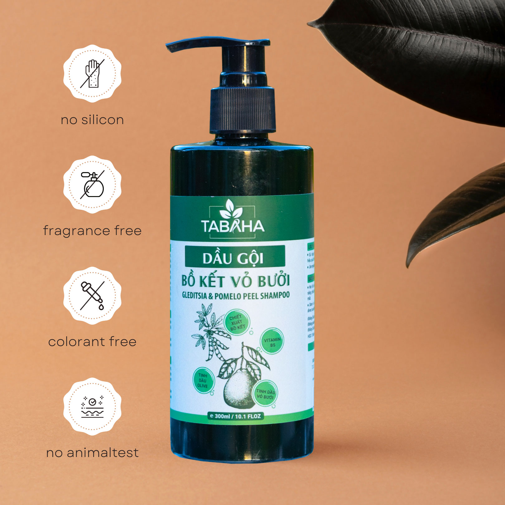 Dầu gội bồ kết vỏ bưởi thảo dược cô đặc TABAHA Giảm rụng nhanh, kích mọc tóc, giảm ngứa da đầu 300ml