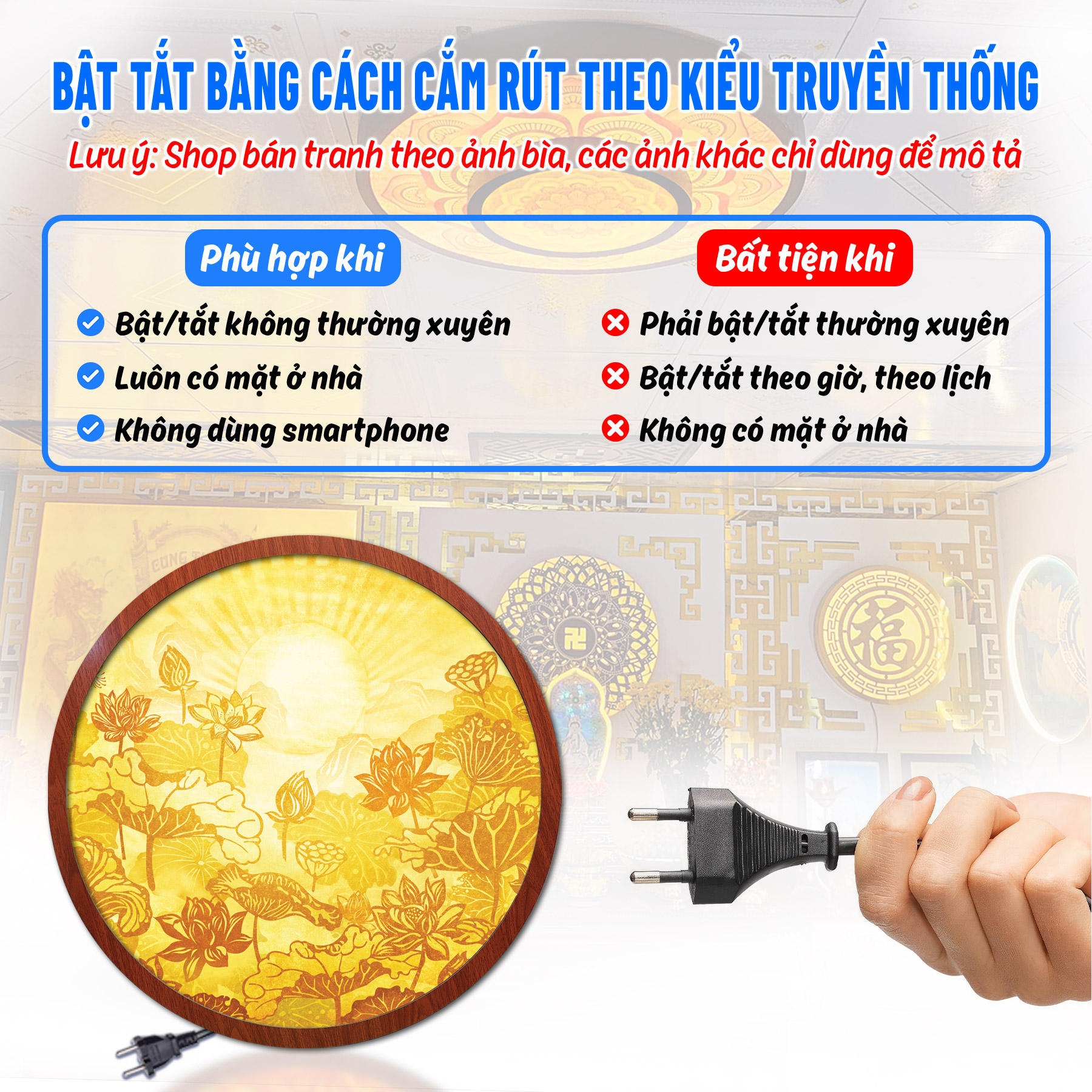 Đèn thờ hào quang phật tranh trúc chỉ tròn chân thiện mỹ, trang trí bàn thờ, hào quang trúc chỉ hoa sen tc-hq-130