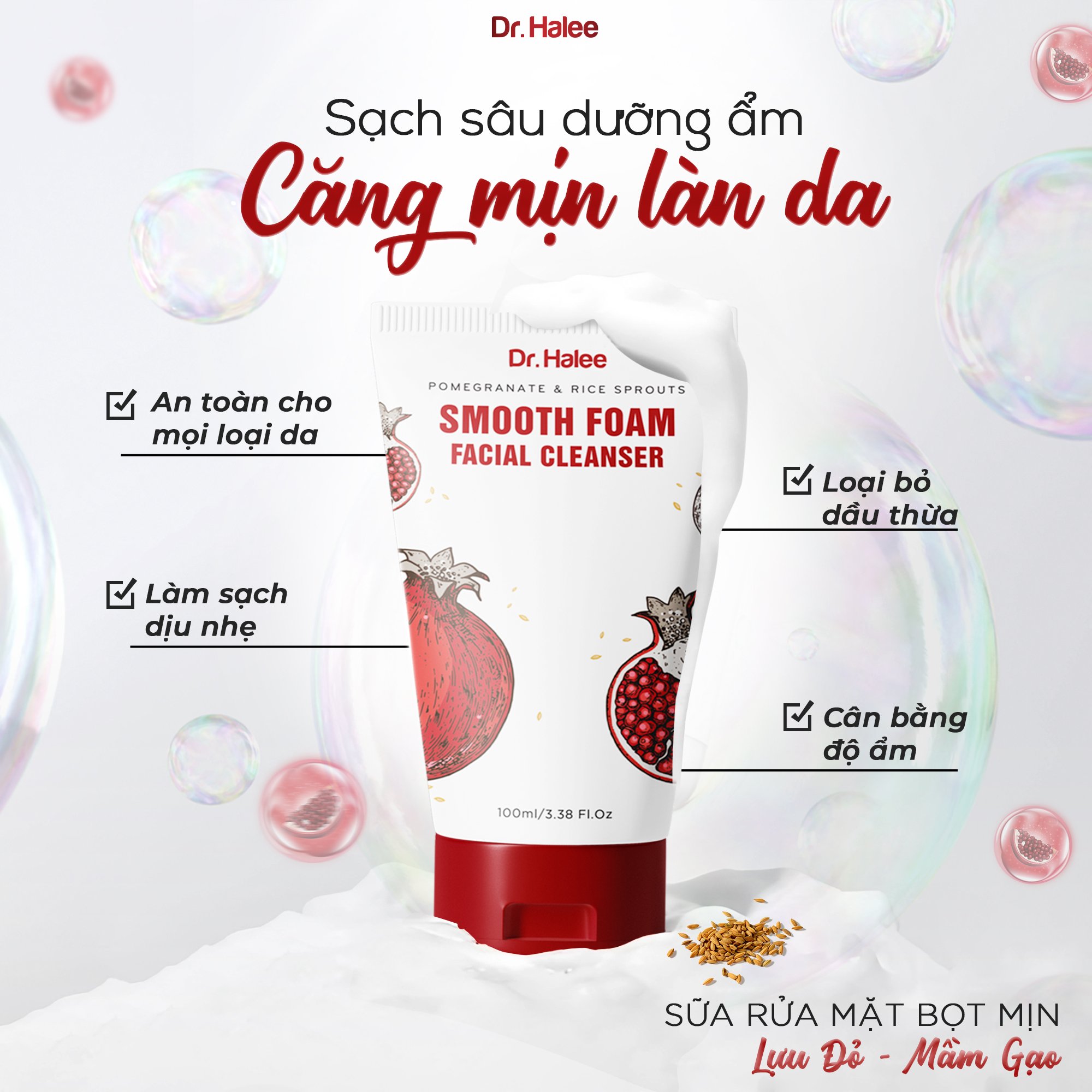Sữa rửa mặt Lựu đỏ Mầm gạo Dr.Halee 30ml