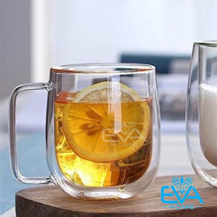 [HCM]Ly Thuỷ Tinh Hai Lớp Chịu Nhiệt Quai Cầm Glass Mug 250 Ml M2851