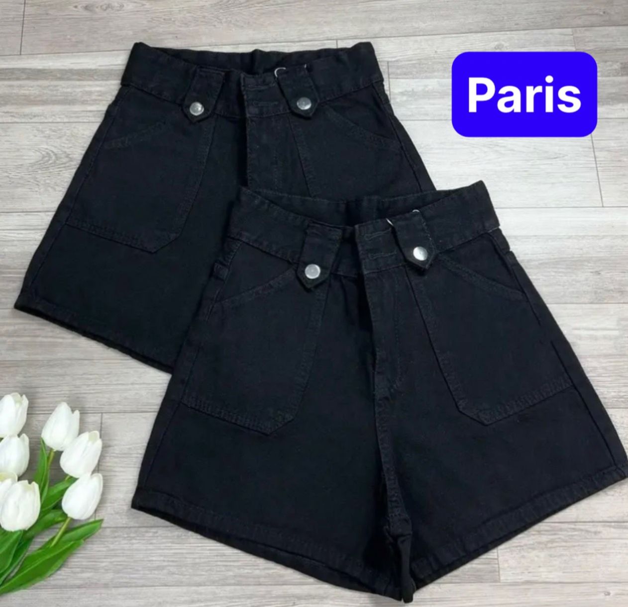 Quần jeans nữ sọt short xanh đen lửng ngố cạp cao nút kiểu sang chảnh - paris fashion