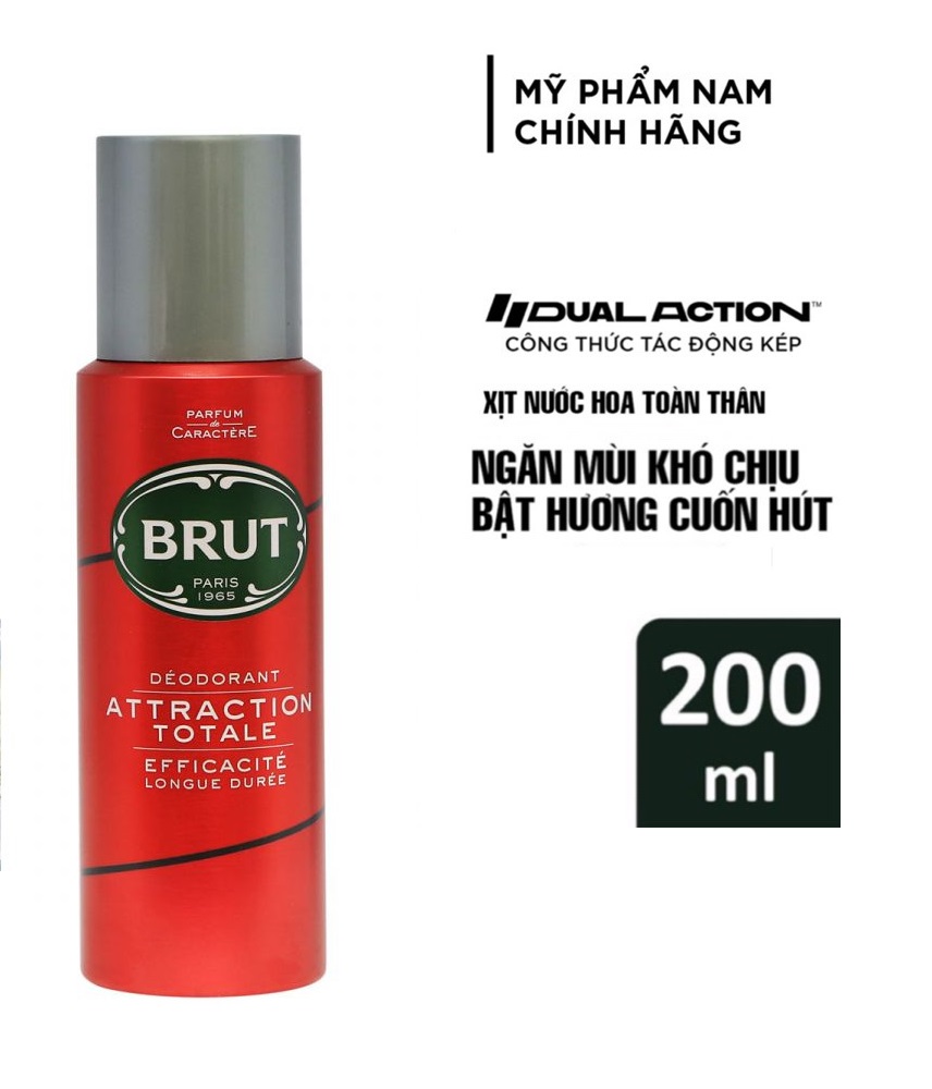 Xịt thơm khử mùi toàn thân nam Brut 200ml Original , Musk , Attraction