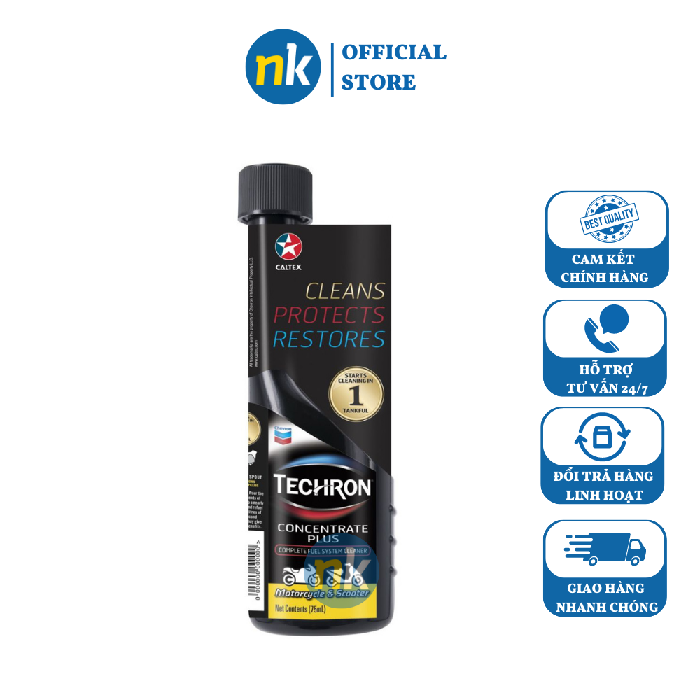 Dung dịch làm sạch hệ thống nhiên liệu động cơ xe máy Caltex Techron Concentrate Plus – Motorcycle 75ml Làm sạch toàn diện và nhanh chóng cải thiện hiệu năng vận hành