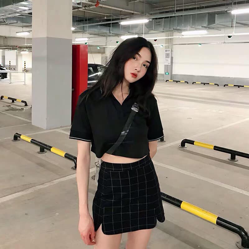 Áo croptop nữ viền cổ và ống tay cực hot