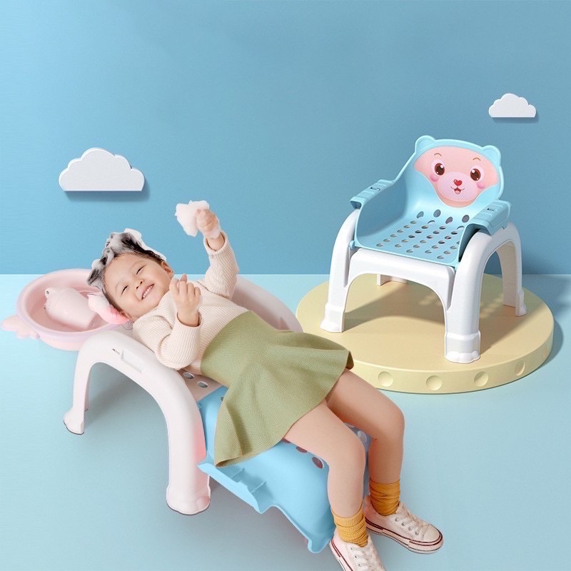 GHẾ ĂN DẶM KIÊM GHẾ GỘI ĐẦU ĐA NĂNG 3 IN 1 HÌNH GẤU CHO BÉ