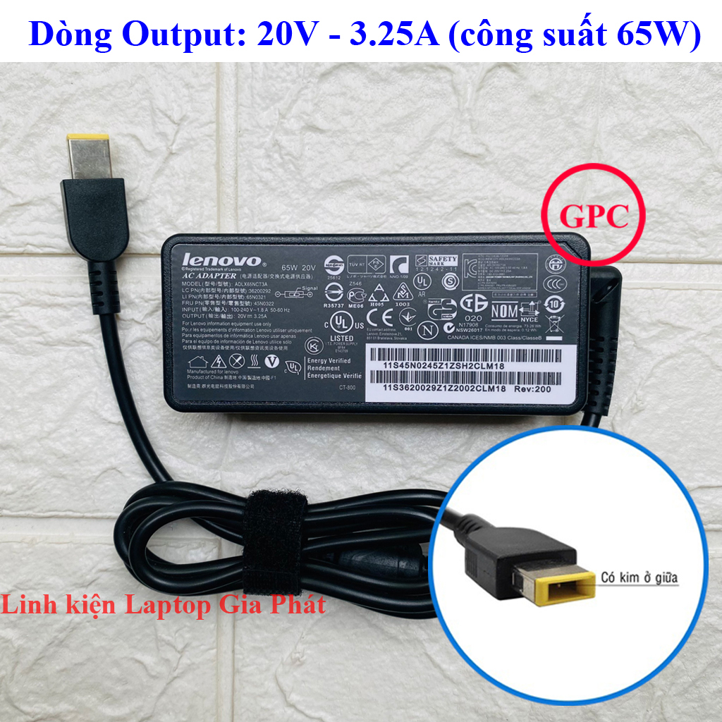 SẠC LAPTOP LENOVO CHÂN USB 20V- 3.25A - 65W