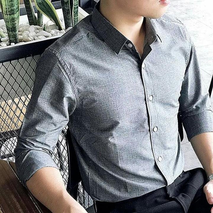 Áo sơ mi nam cổ bẻ màu ghi sáng