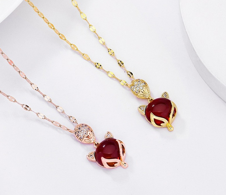 Dây chuyền  con hồ ly đá ruby đính đá lấp lánh mạ vàng