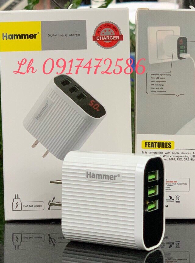 CÓC SẠC HAMMER 3 CỔNG, 5V-2A