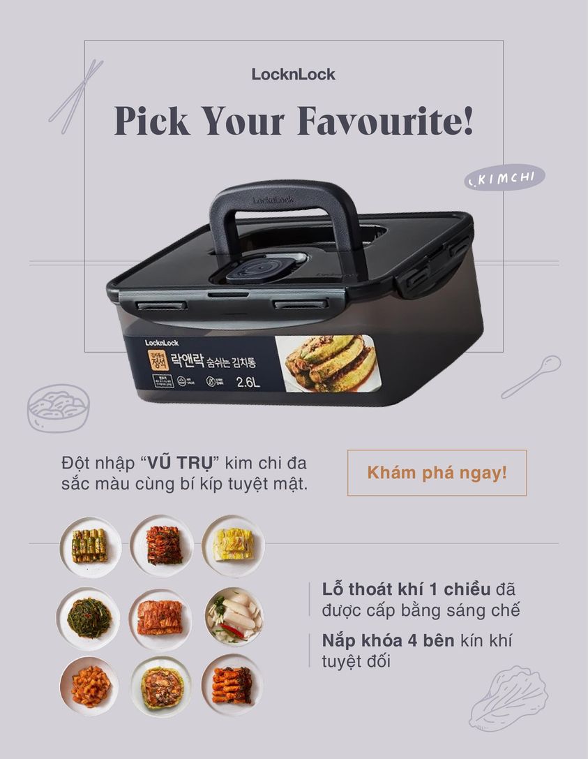 Hộp Nhựa Muối Dưa Cà, Muối Kim Chi Có Quai Xách LocknLock Breathing Kimchi Nhiều Dung Tích