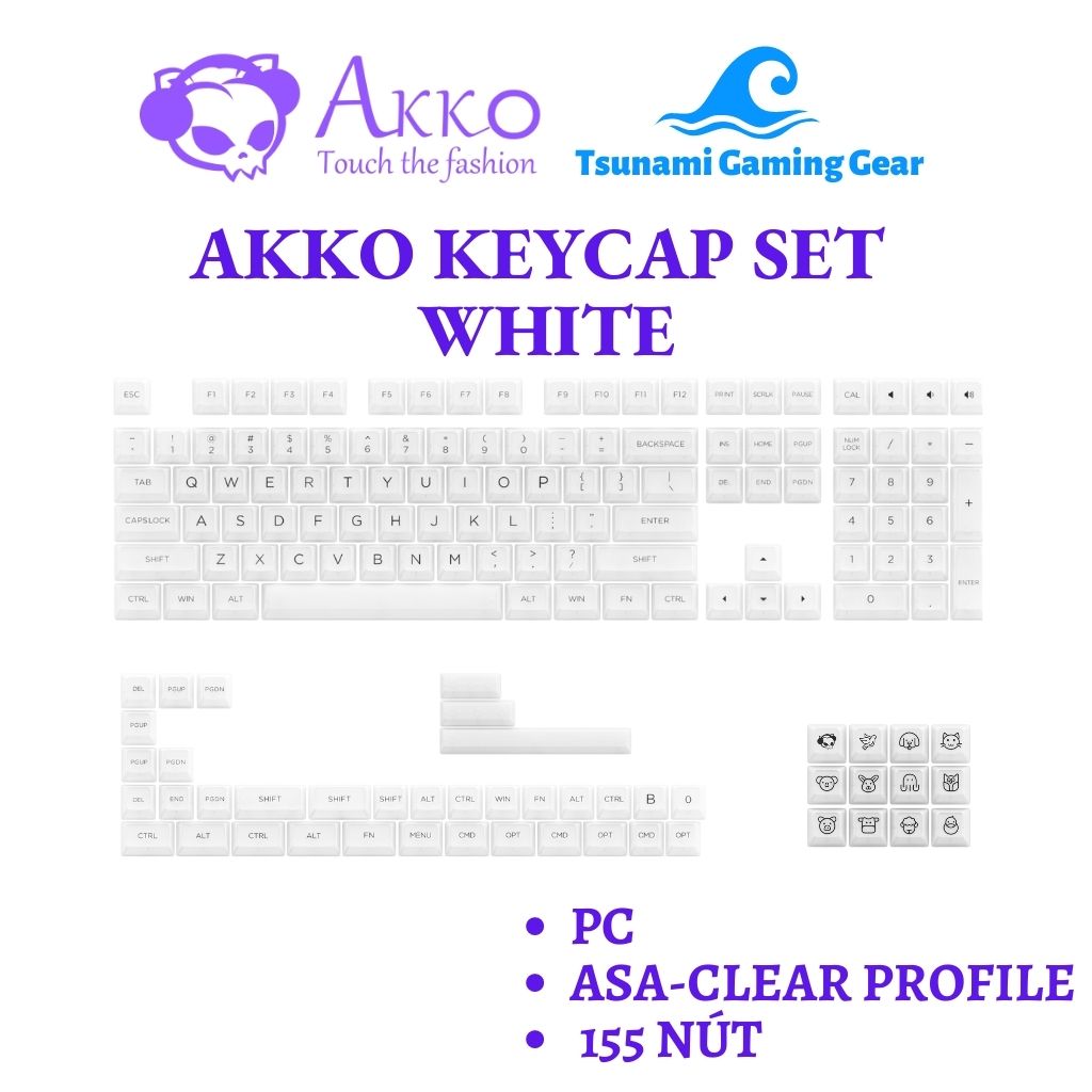Bộ keycap trong suốt xuyên led AKKO ASA-Clear profile/ PC/ 155 nút