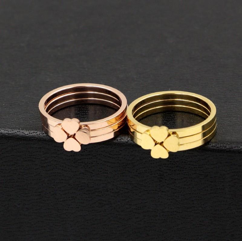 Set nhẫn 3 chiếc titan ghép cỏ 4 lá NK42 nhẫn nữ cỏ 4 lá trái tim