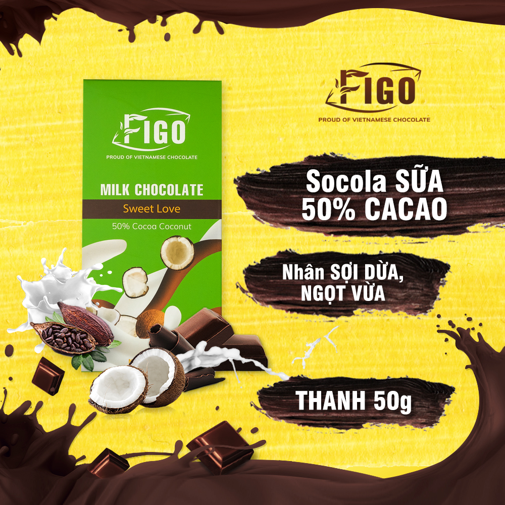[SIÊU NGON-50G] Kẹo socola sữa Dừa siêu nghiện FIGO, đồ ăn vặt văn phòng siêu ngon