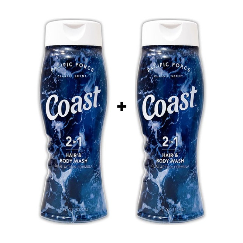 2 chai Sữa tắm gội Coast Hair Body Wash 2 in 1 - Chuyên dành cho nam - 532ml nhập khẩu