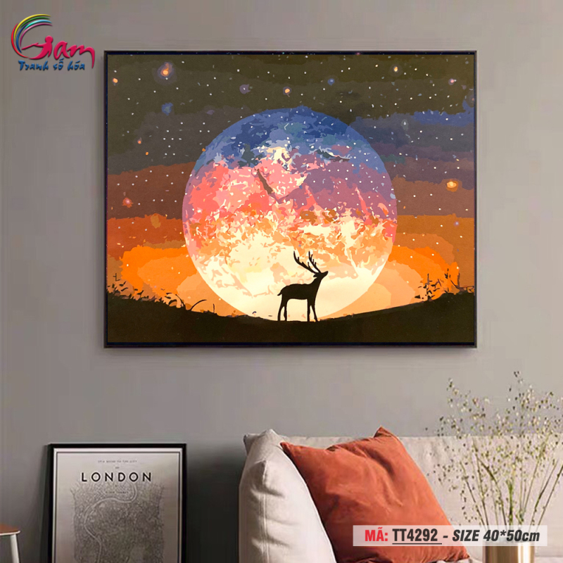 Tranh trang trí treo tường sơn dầu tự tô Gam hươu và bầu trời sao TT4292