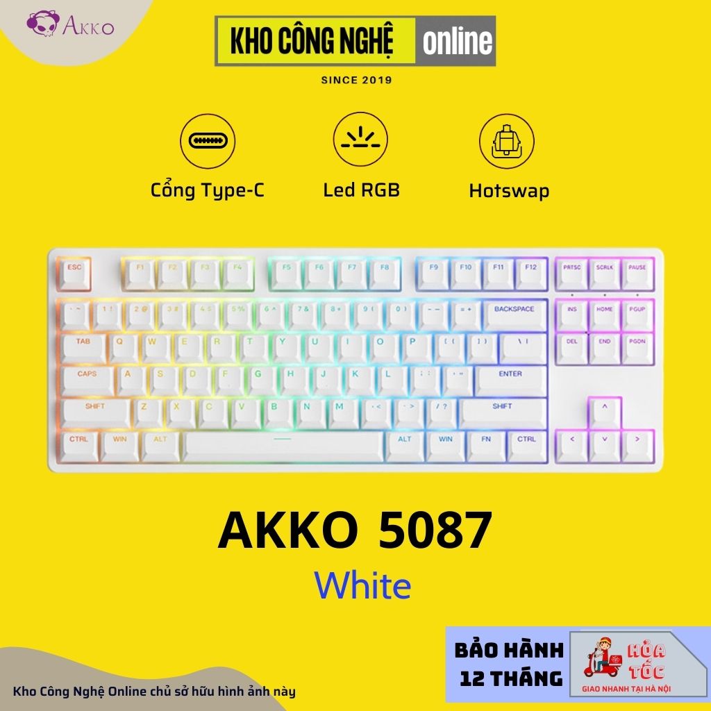 Bàn phím AKKO 5087 RGB ASA – Black / White (Foam tiêu âm / Hotswap / AKKO CS Jelly switch)