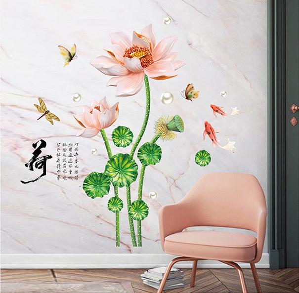 [HCM]Decal trang trí Hoa Sen Hồng nhạt