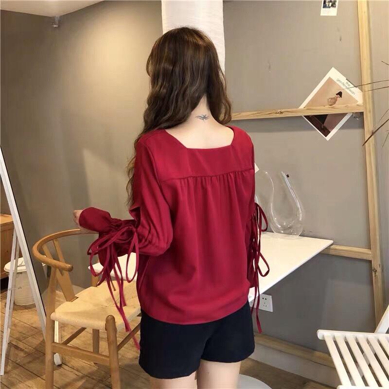 [HCM]Áo sơ mi nữ ( kiểu cổ vuong thắt nơ tay)