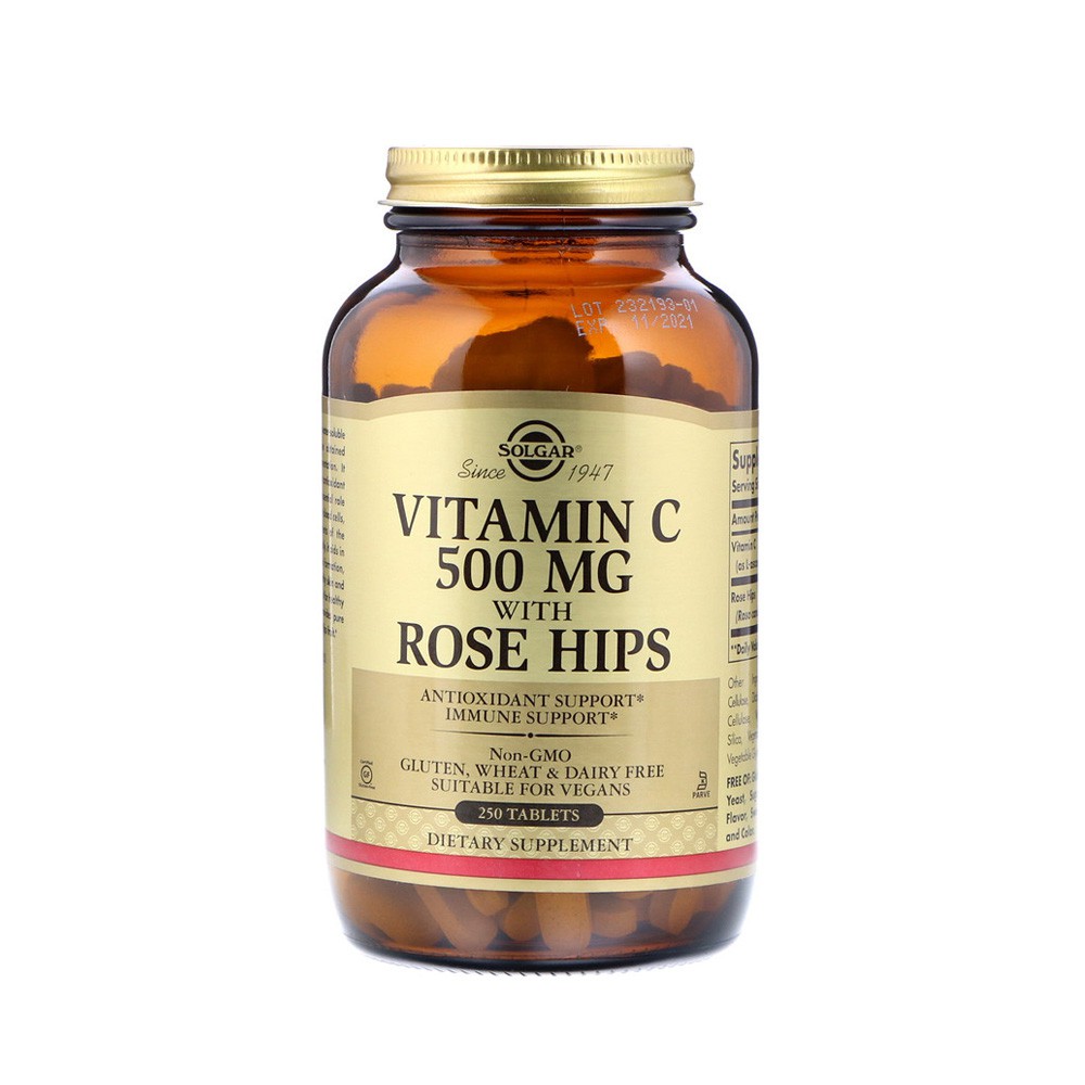[HCM]Viên Solgar Vitamin C 500 mg with Rose Hips (Vitamin C và dầu Tằm Xuân)